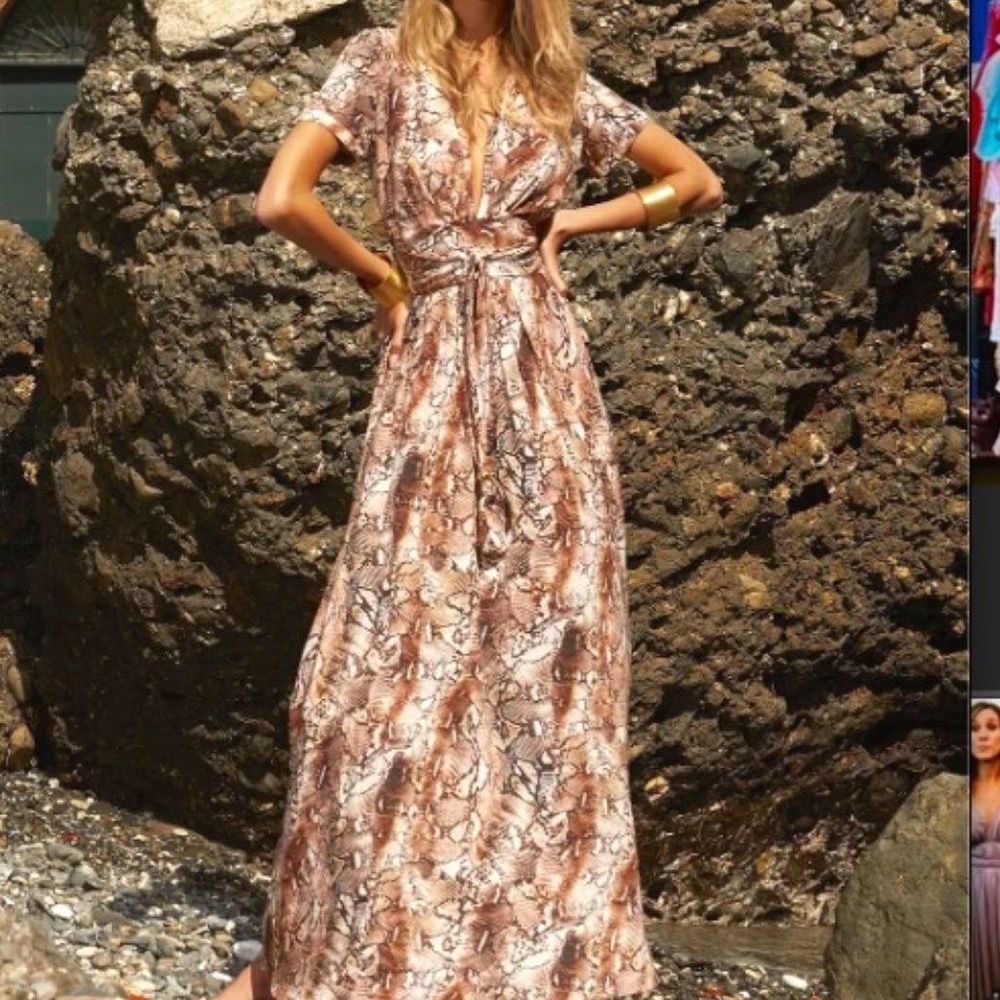 Melissa Odabash Lou dress XS maxi snake print belted - Picture 2 of 7